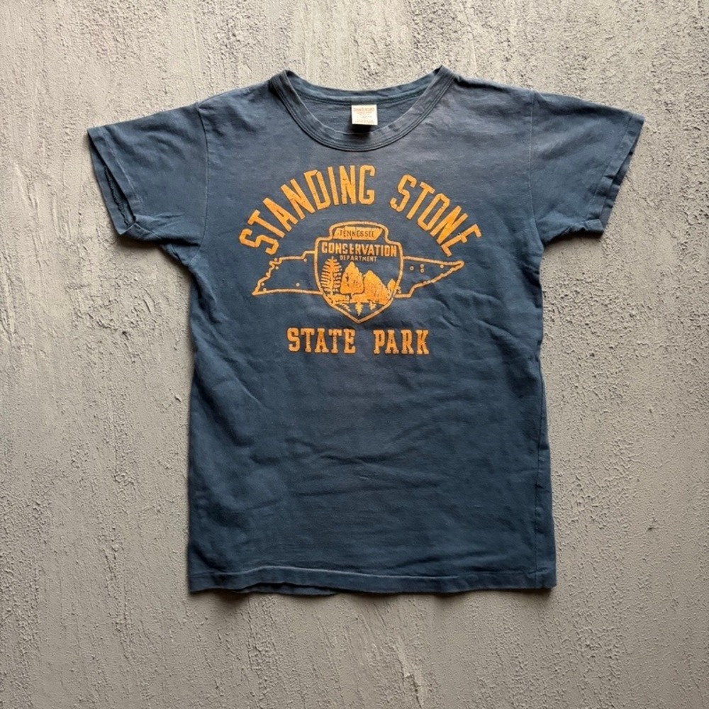 Denim Dungaree T-Shirt Large 160CM Blue Standing Stone State Park Japan Baby Tee
